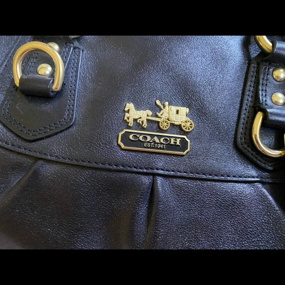 Coach Black Leather Satchel Bag with Gold Hardware